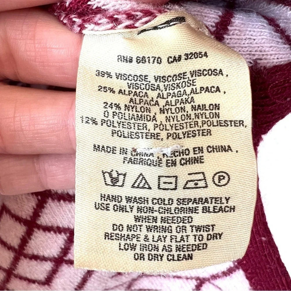 Anthropologie Moth Alpaca Cowl Turtleneck Sweater Maroon Geometric Print - Picture 8 of 9